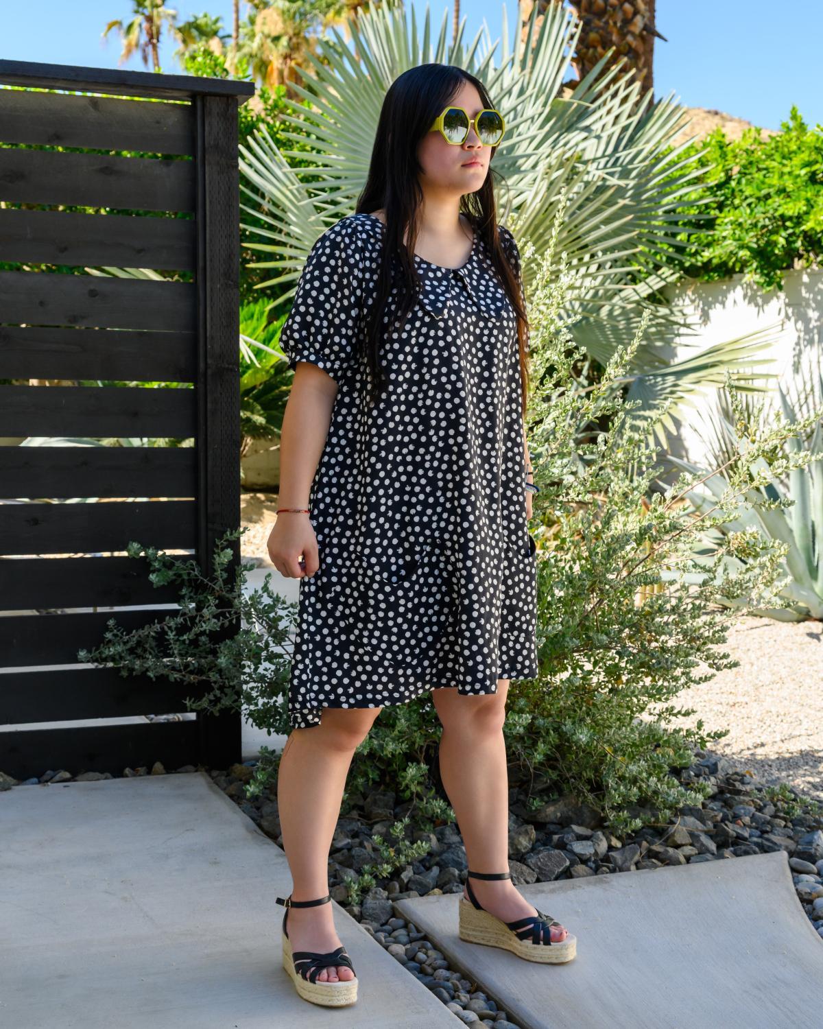 Squasht Charlotte Dress in Black with White Distressed Dots