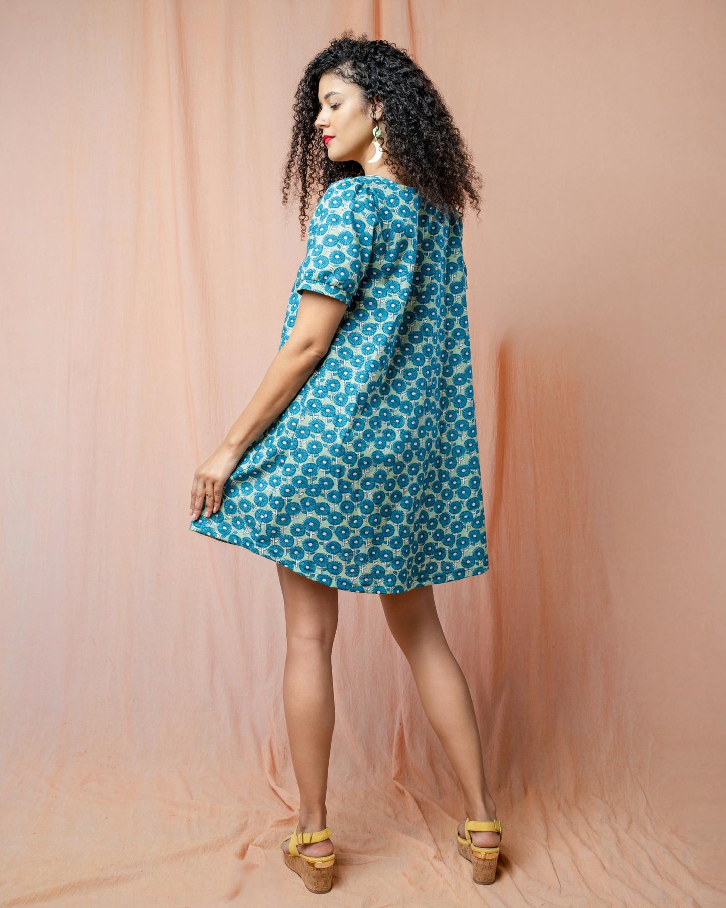 Squasht Winifred Dress Caribbean Turquoise Cotton Poplin Flower Print 🌼