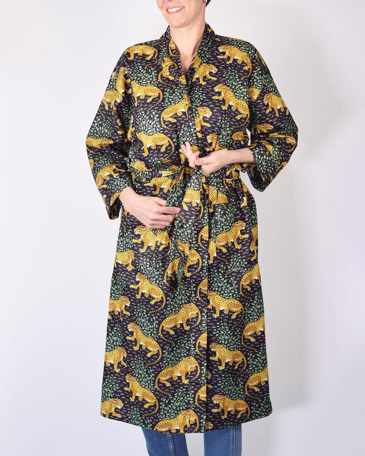 Txtile Lightweight Cotton Robe - Midnight Jungle Leopard Print