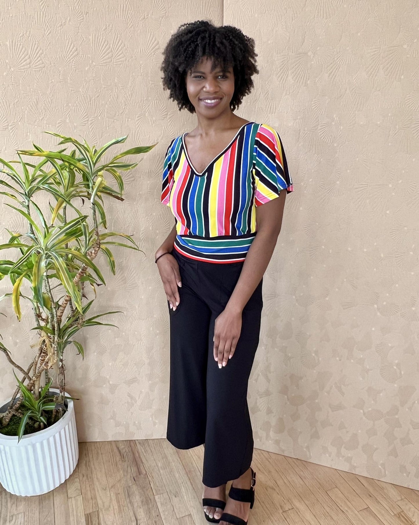 Squasht Bell Sleeve Ballet Top in Rainbow Stripes - Size Large, XL