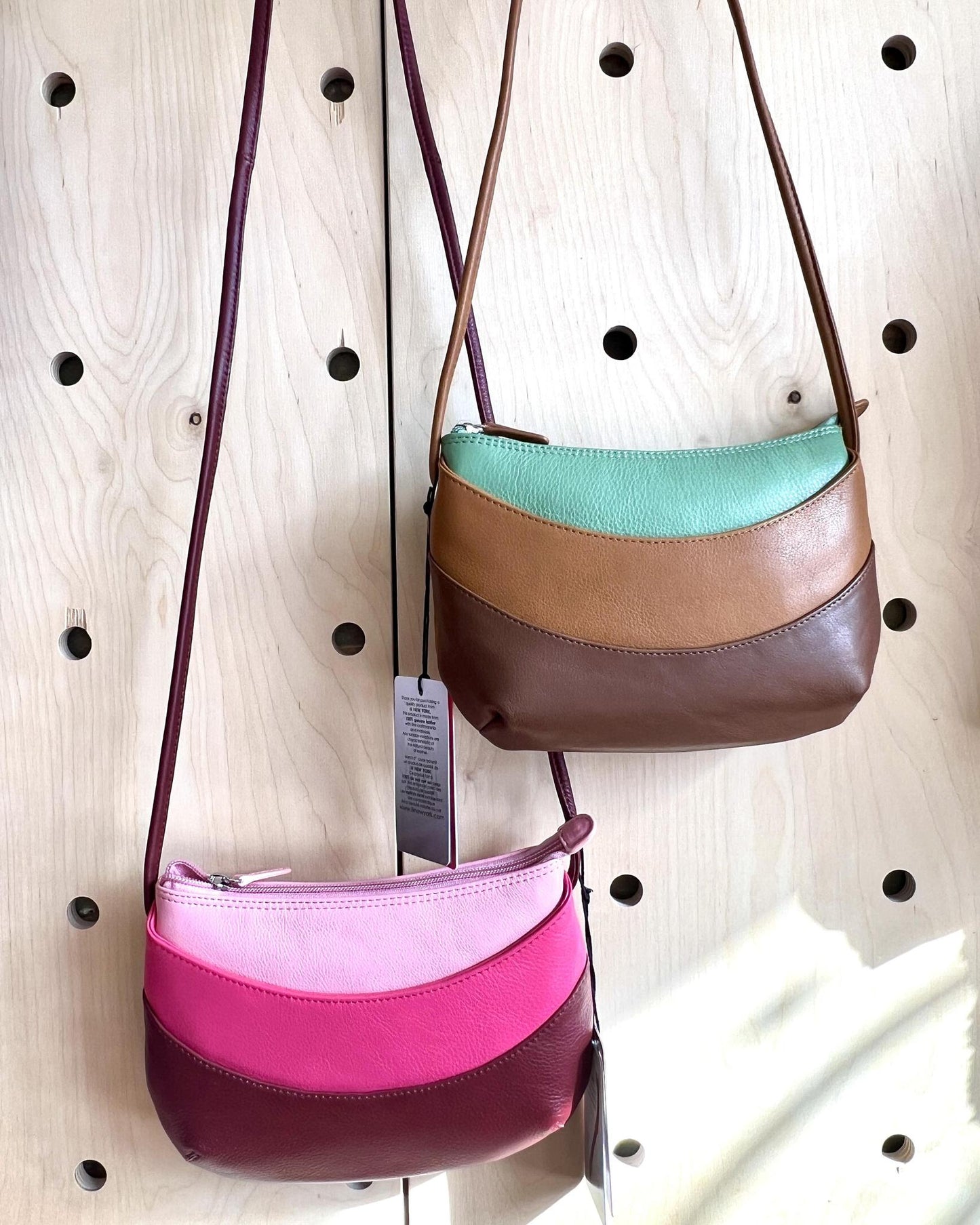 ili Leather Round Zip Top Crossbody in Brown Combo