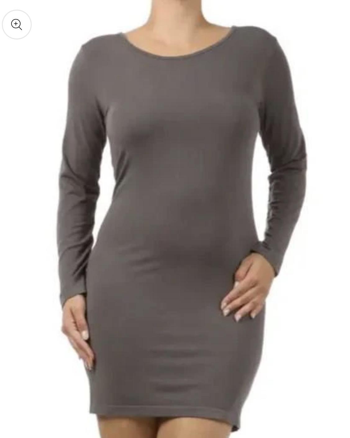 M Rena Plus Size Long Sleeve Bodycon Dress Dark Grey