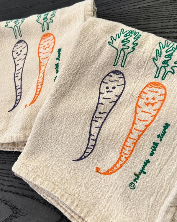 Rhymes with Twee Veggie Vampire Tea Towel - Cara & Sara Carrots