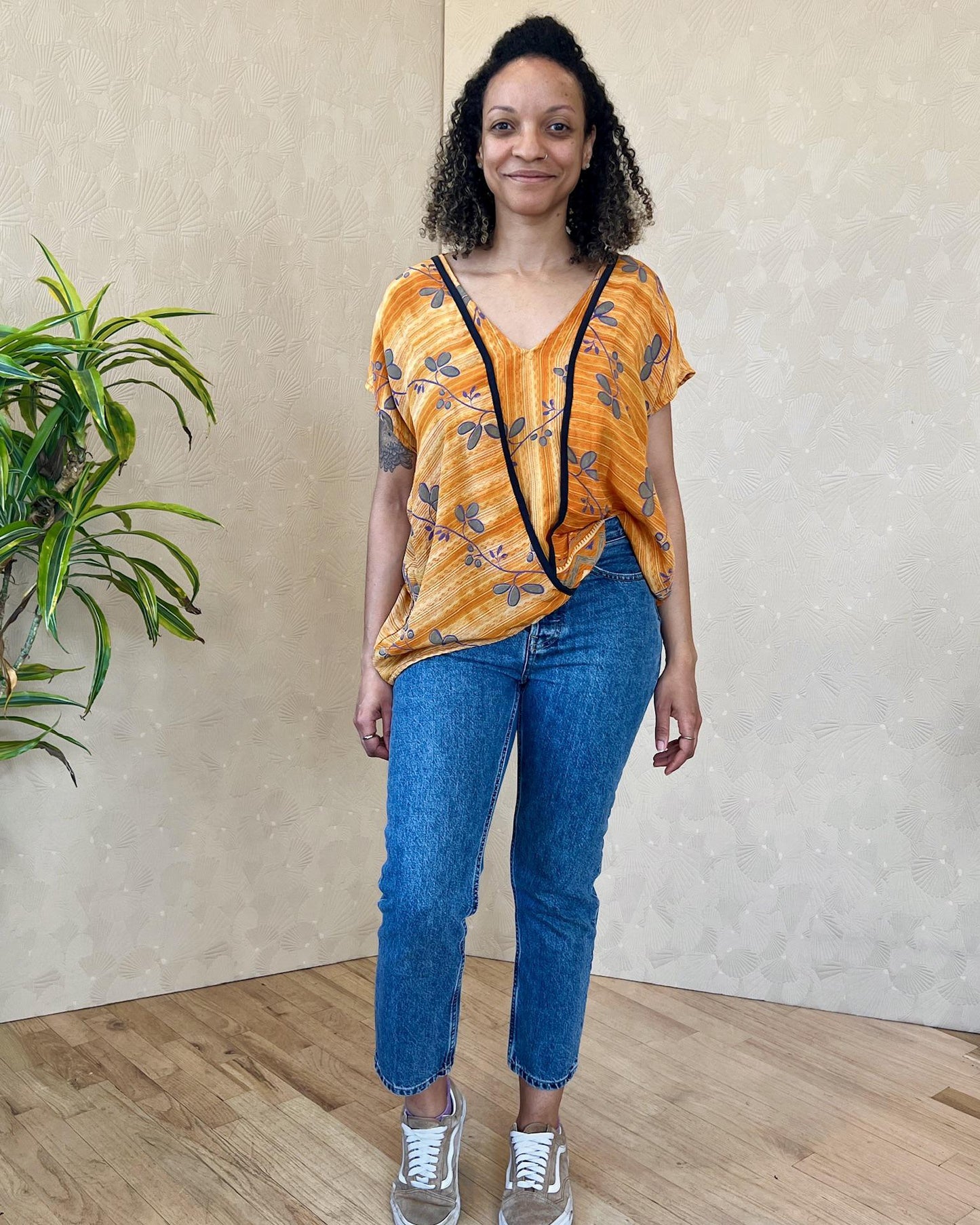 Indie Ella Zahara Reversible Silk Top in Tangerine Afternoon