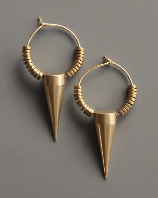 David Aubrey Brass Hoop Earrings with Hematite & Brass Spikes