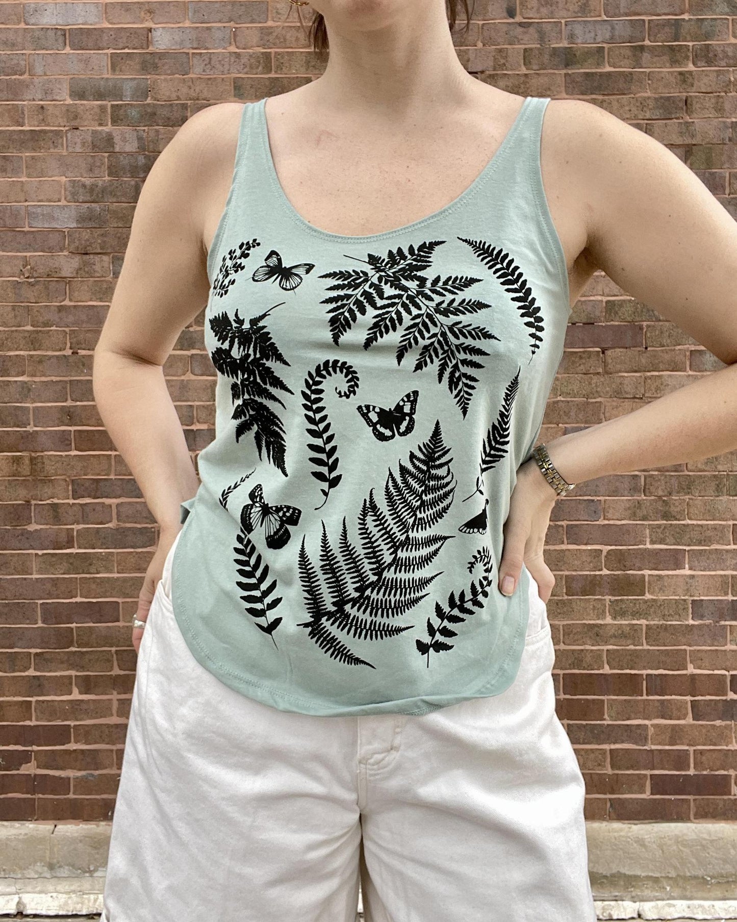 Mad Love Seafoam Tank with Butterflies and Ferns