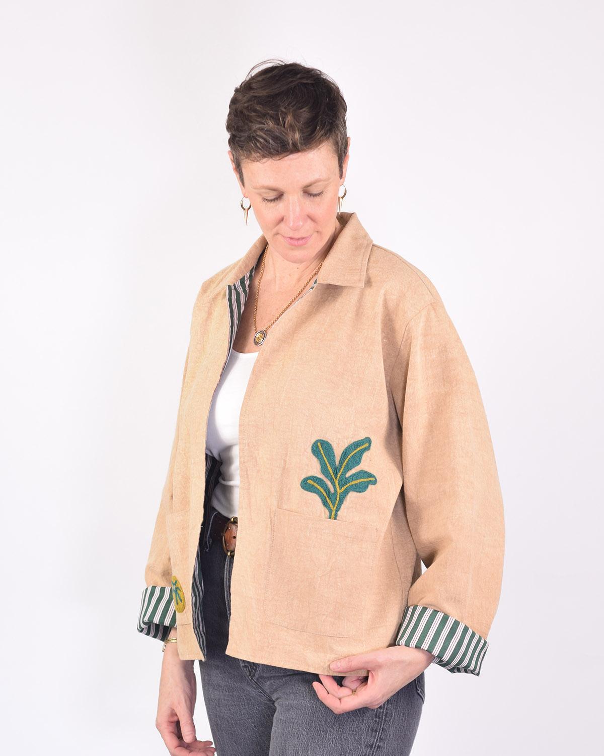 Txtile Dusty Taupe Lightweight Garden Motif Canvas Embroidered Jacket