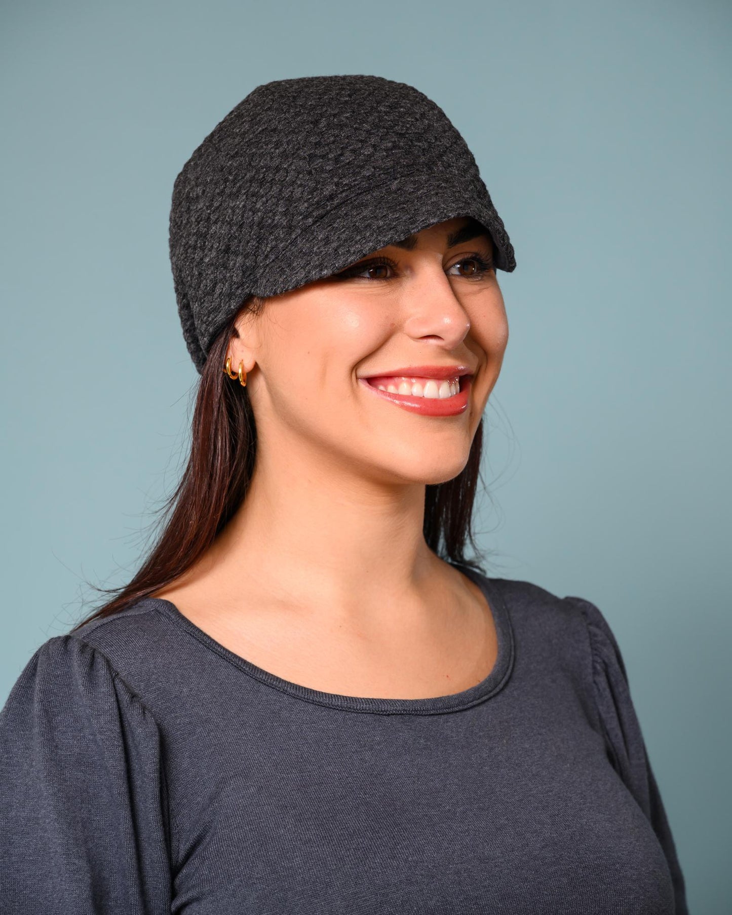 Squasht Reversible Bella Hat in Charcoal Gray Knit Dot Texture (Stretchy!)