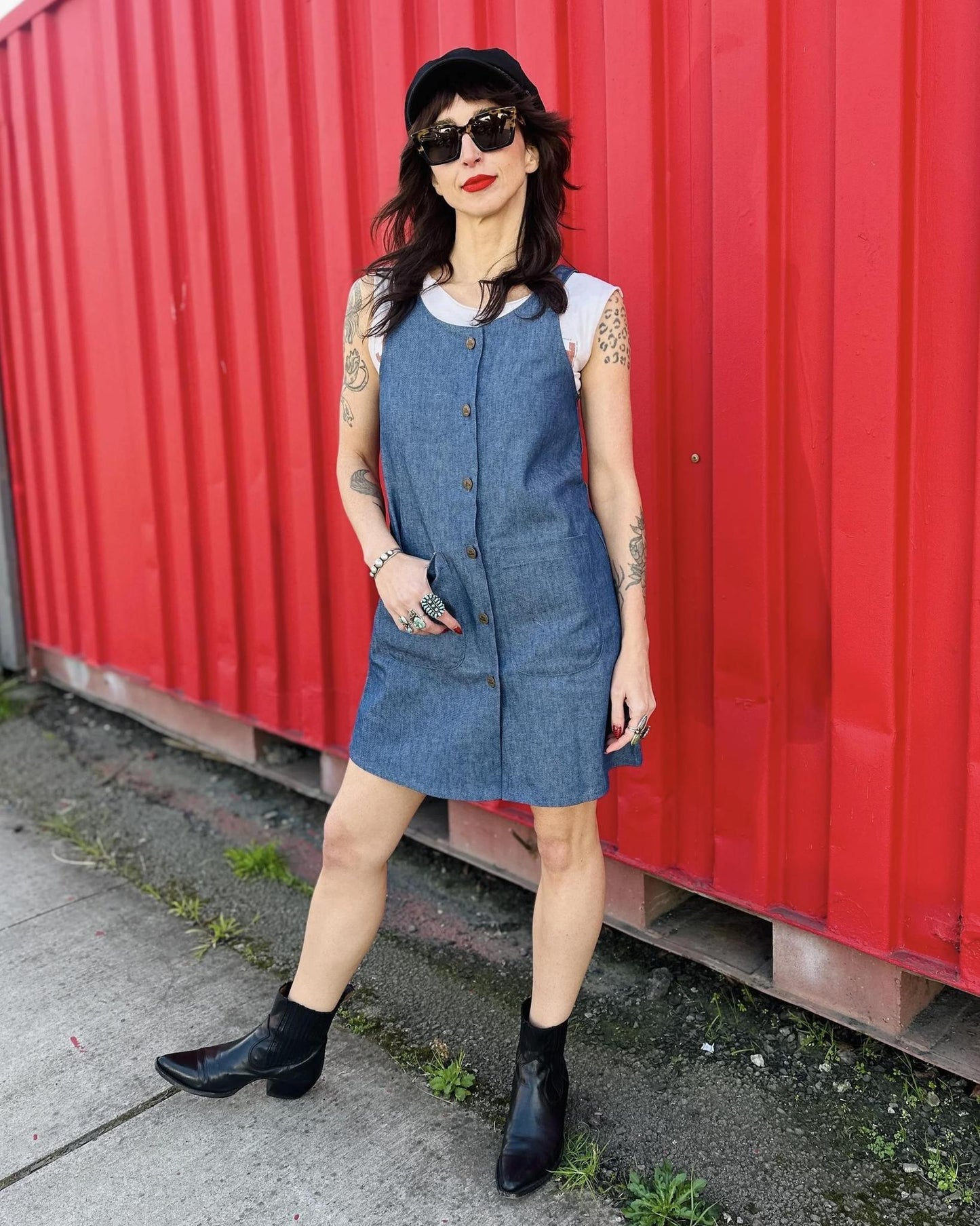 Nooworks Twill Chloe Dress/Jumper in Blue Denim - Size Small, Medium, 2XL