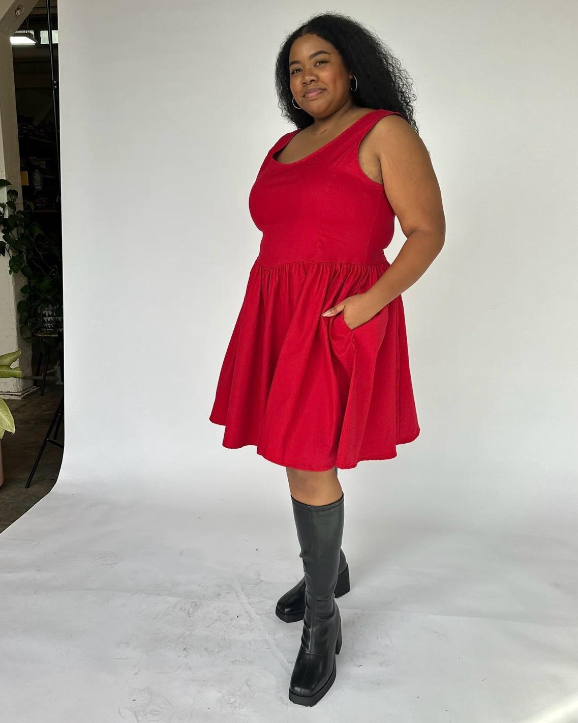 Nooworks Mini Misty Dress in Red Twill