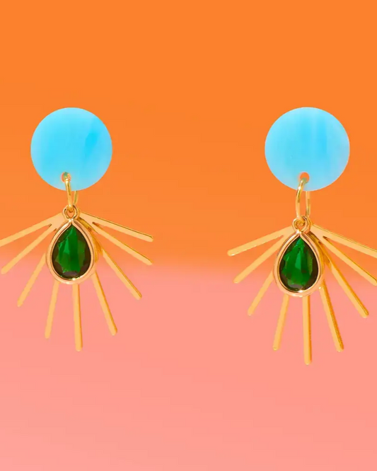 Tribe + Temple Cool Small Dangle Earrings in Blue & Green