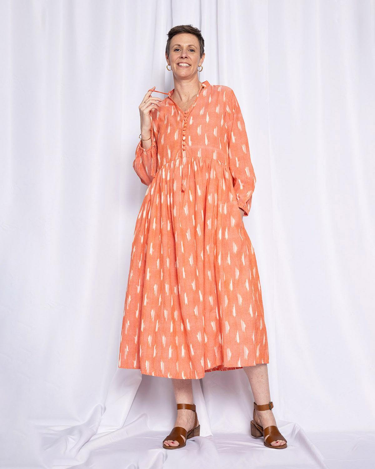 Txtile Arabella Resort Dress in Coral Ikat