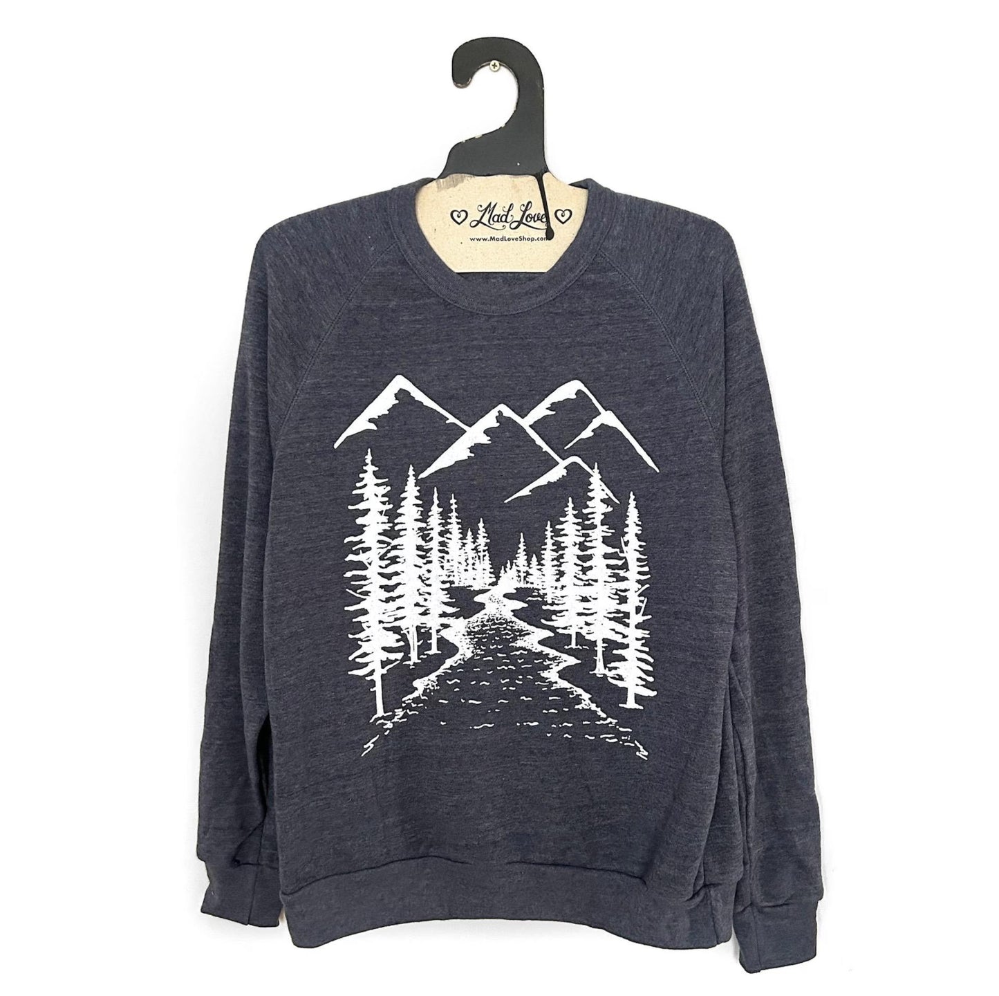 Mad Love Unisex Heather Navy Eco-Fleece Sweatshirt with Mountains - size Small