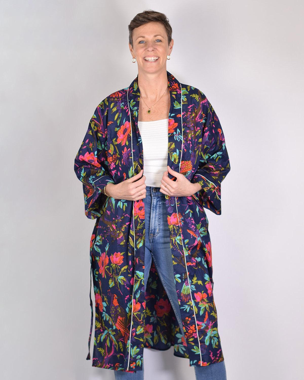 Txtile Lightweight Cotton Robe - Midnight Rainforest