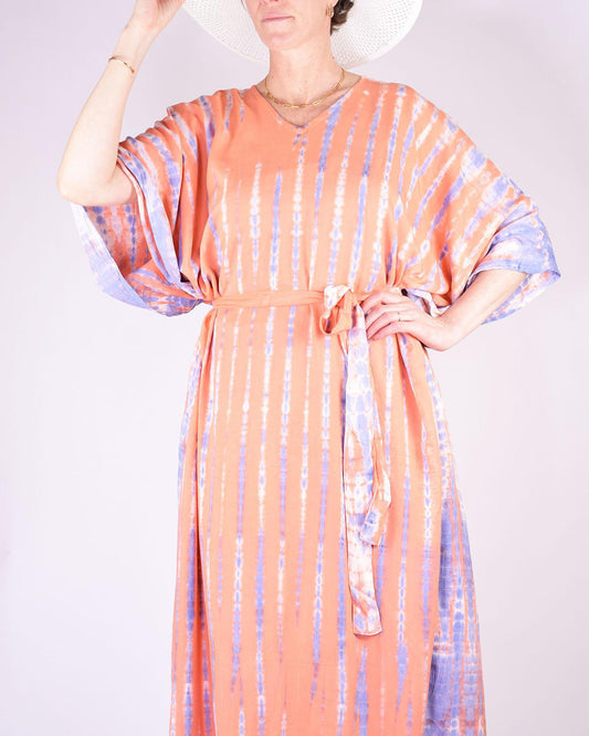 Txtile Tie Dye Kaftan/ Swim Cover Up - Peach Sunrise