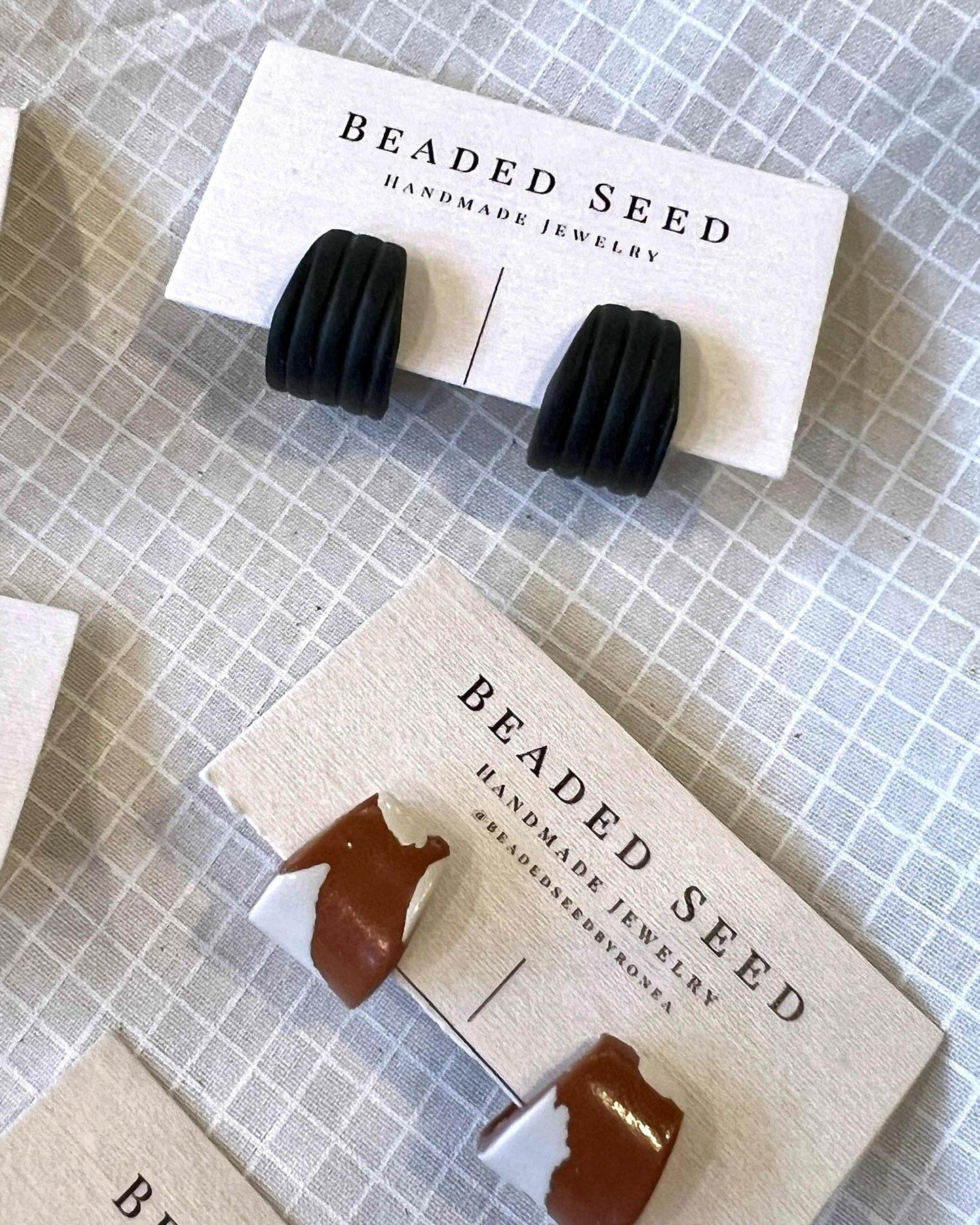 Beaded Seed by Ronea Riley Earrings - Black Ridged Hoops