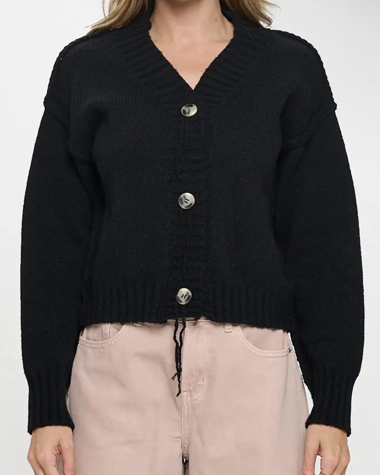 Renee C. Thick Knit Long Sleeve Cardigan with Buttons in Black
