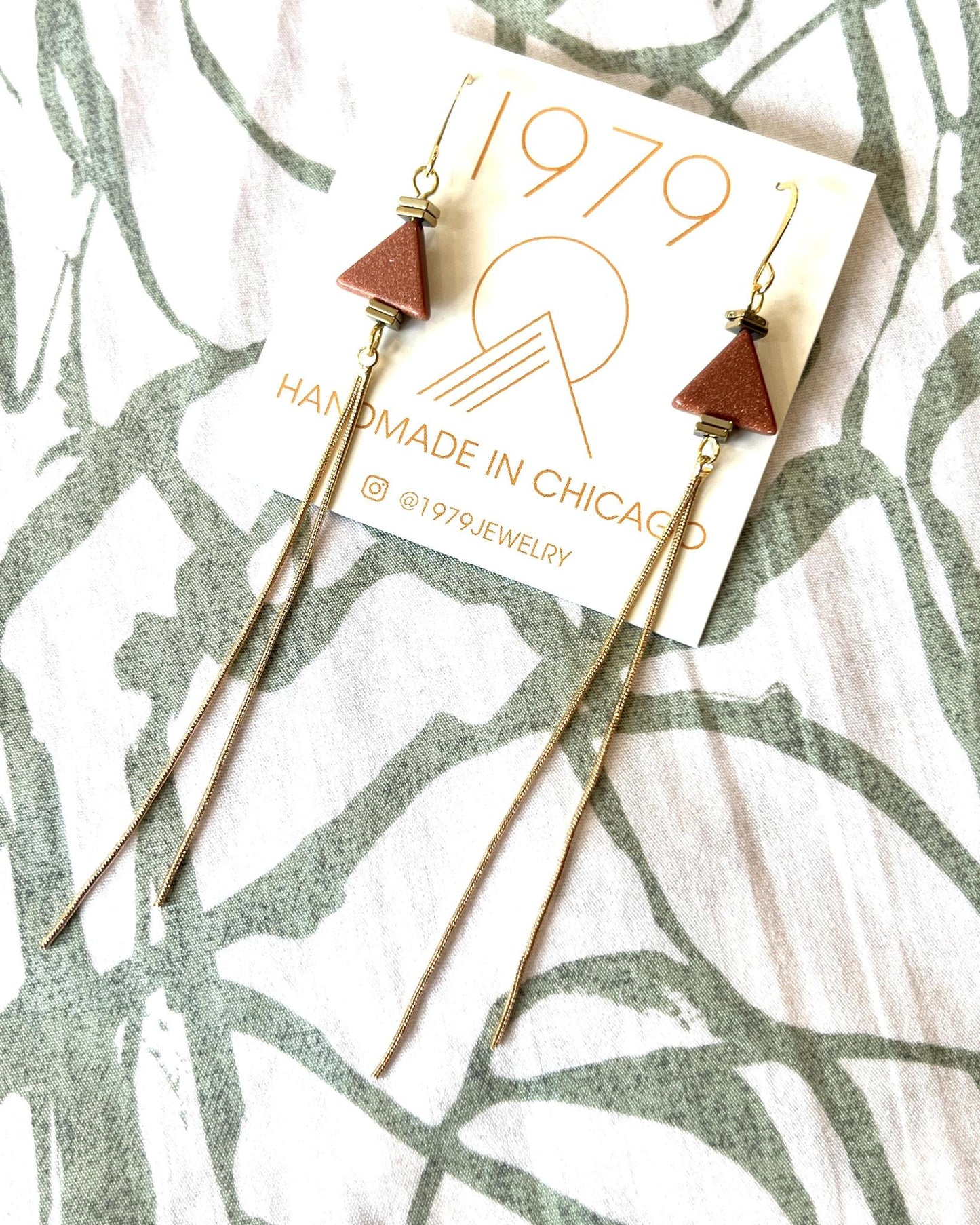 1979 Jewelry Brass Earrings Terra Cotta and Brass Dangles
