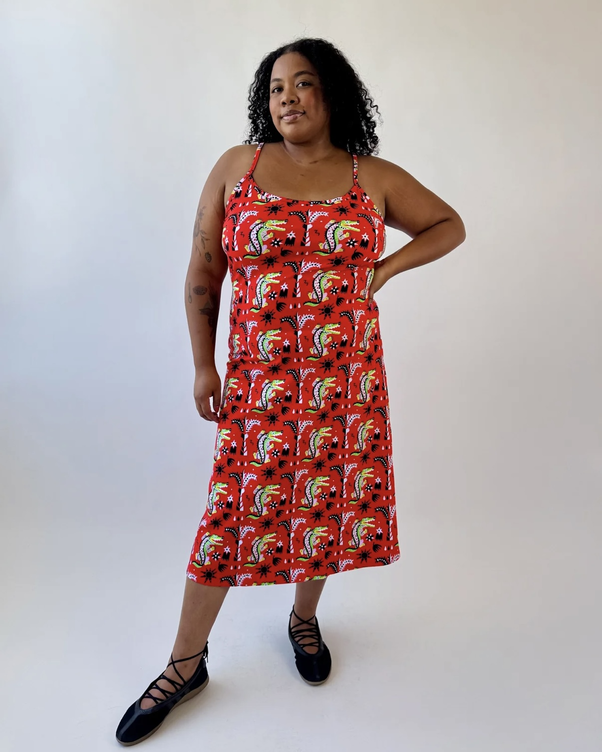Nooworks Spaghetti Slip Dress in Crocodilo
