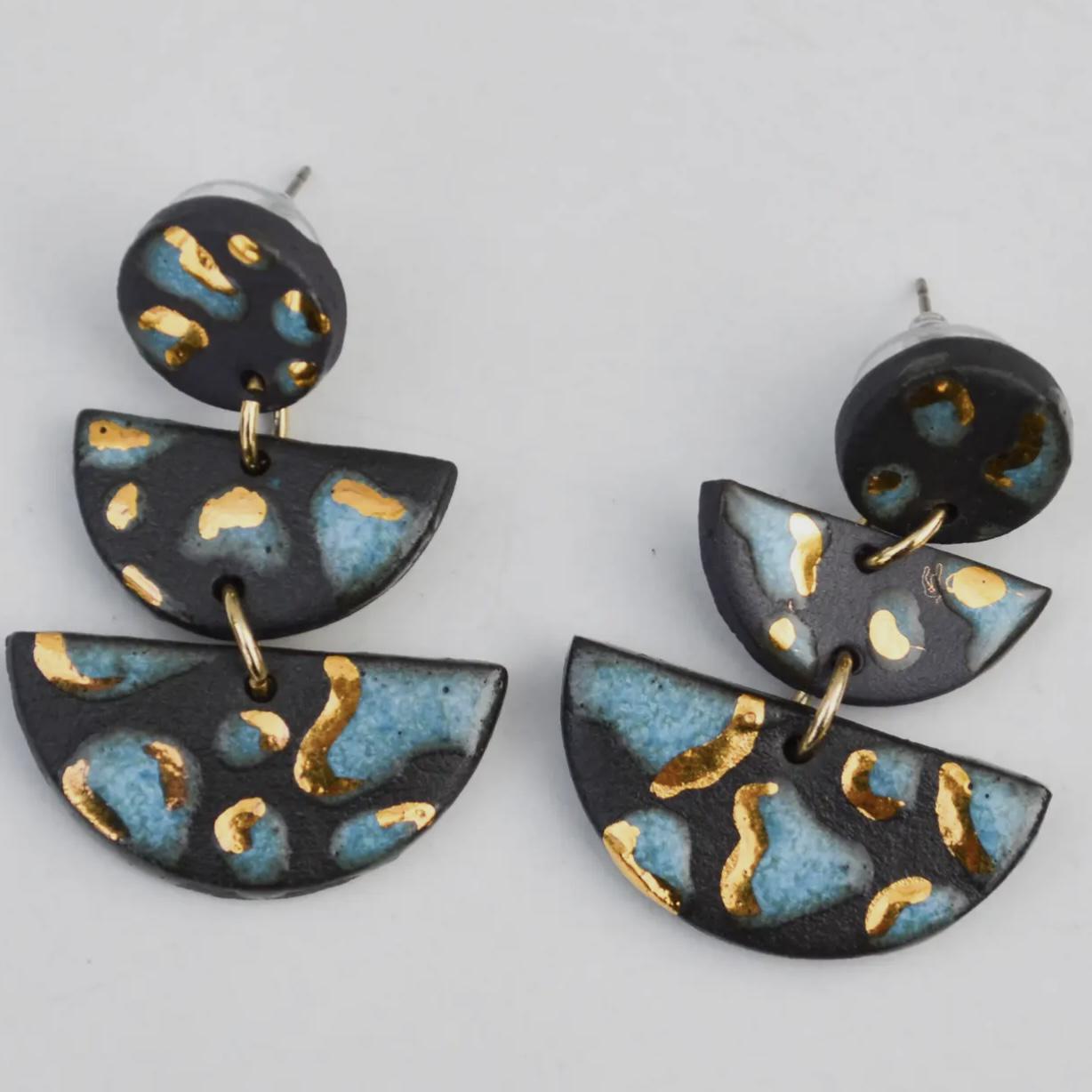 Lilikoi Project Shadow Stack Earrings Blue Drip on Black Porcelain