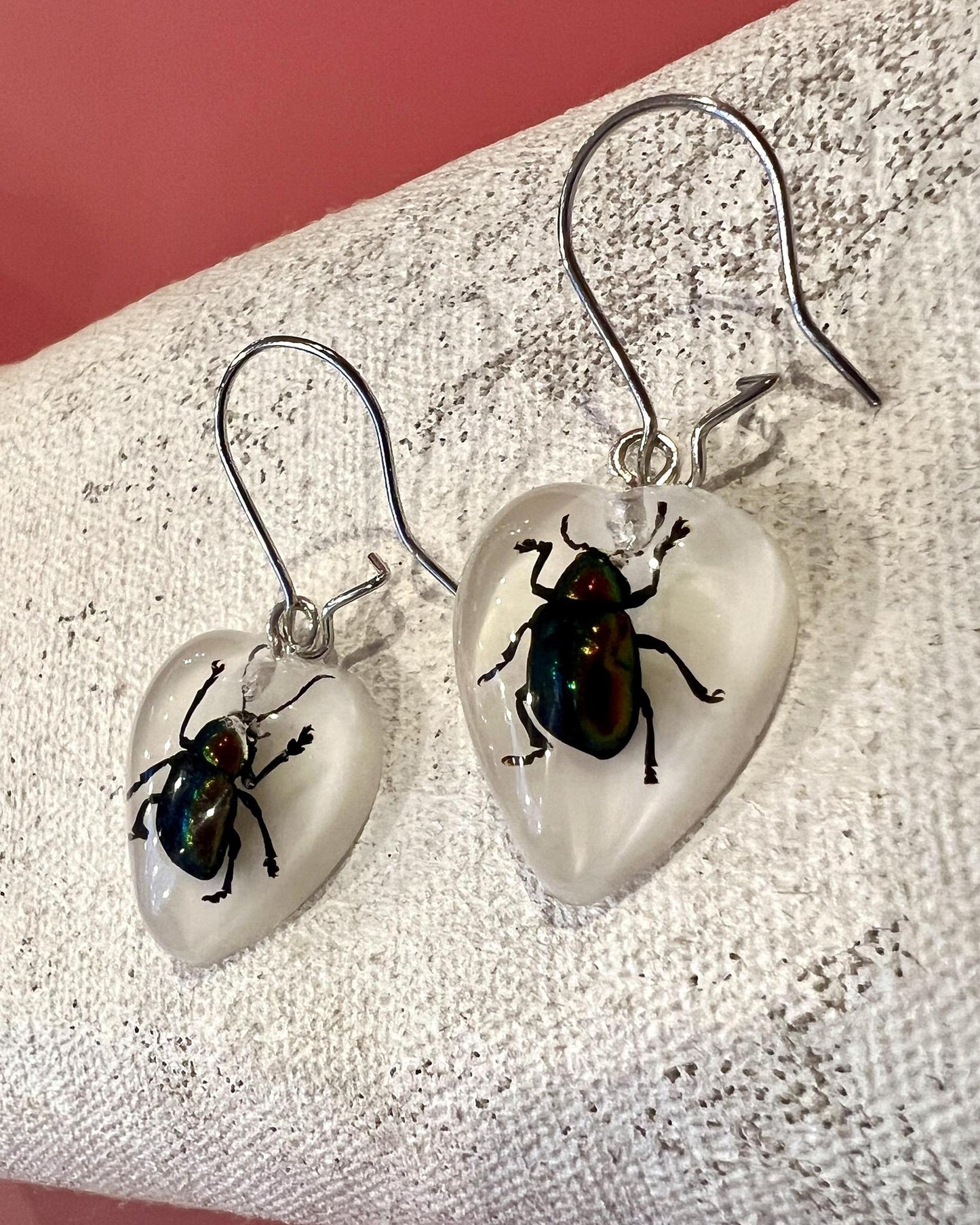 Pajaro Negro Beetle Heart-Shaped Earrings