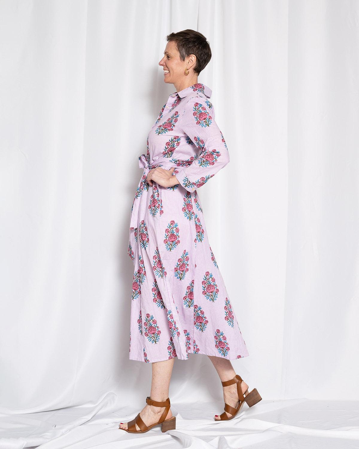 Txtile Elena Button Down Long Sleeve Shirt Dress - Lavender Picnic