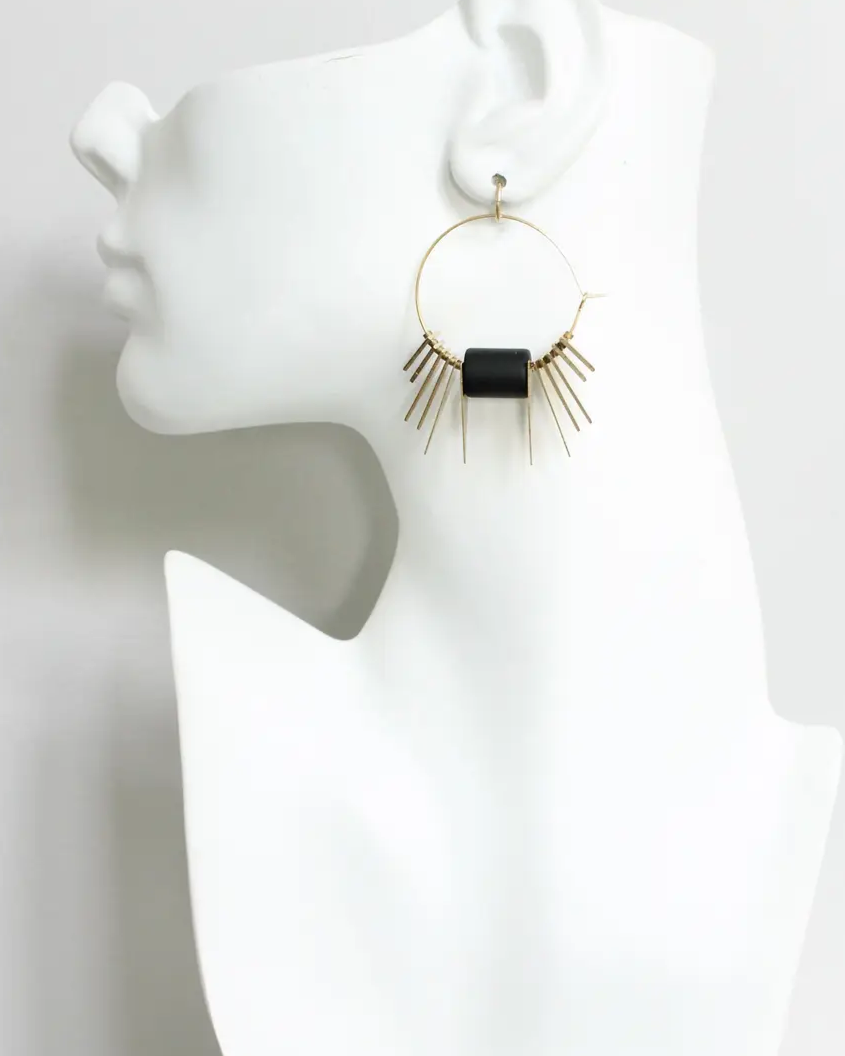 David Aubrey Black and Brass Geometric Hoop Earrings