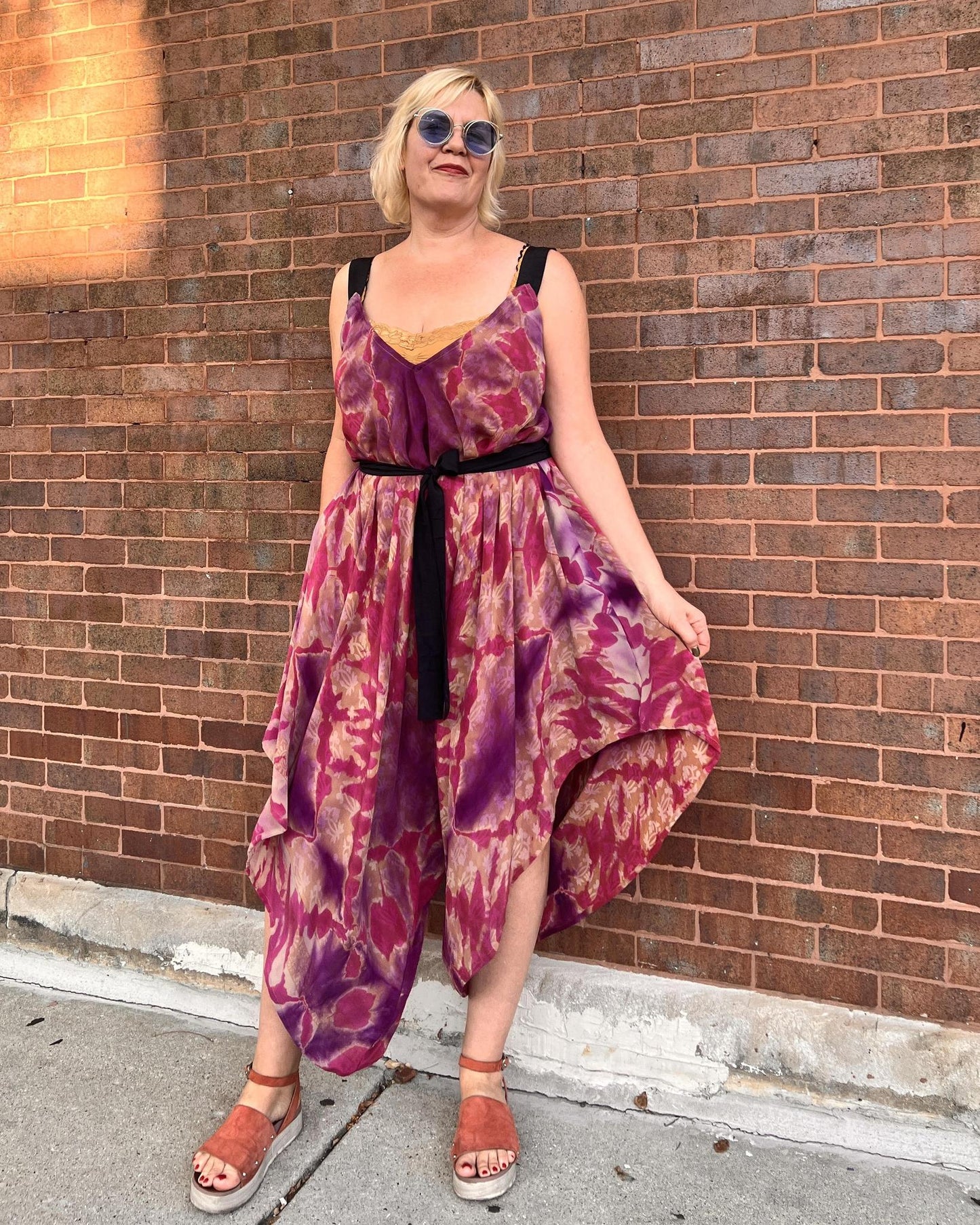 Indie Ella Zatanna Boho Silk Jumpsuit in Passion PInk Tie-Dye