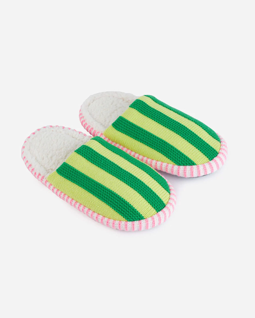 Verloop Super Stripe Slide Slippers in Lime Green