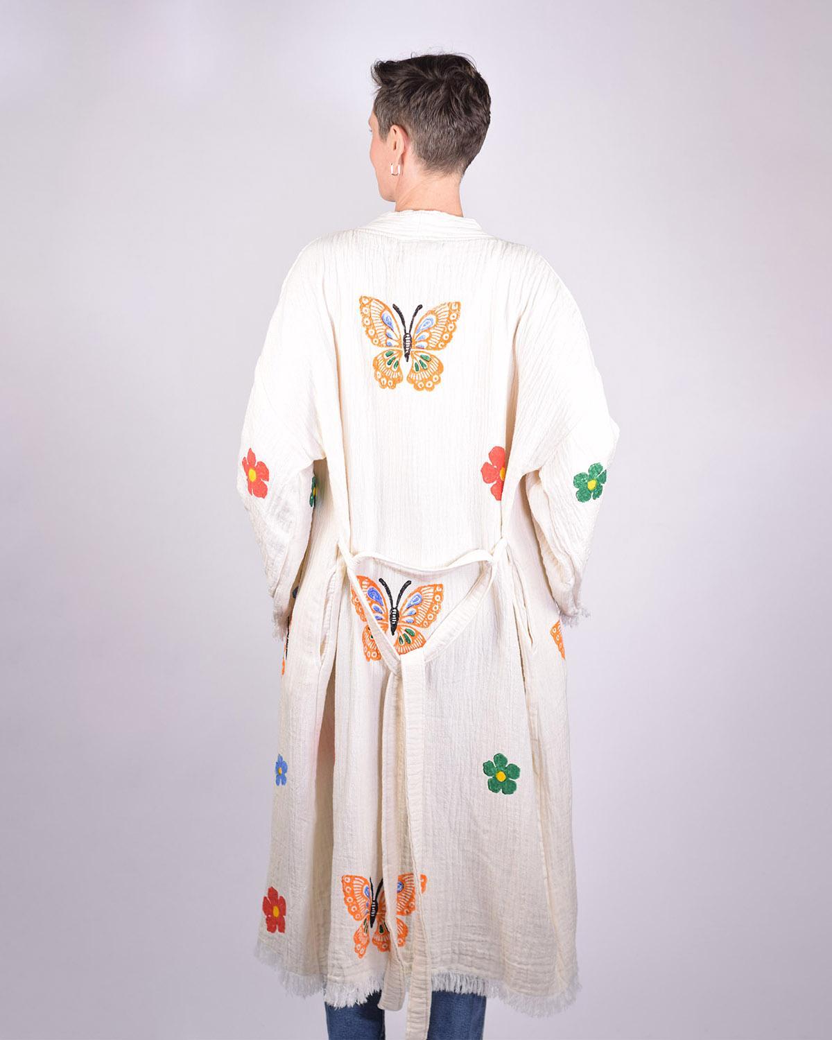 Txtile Luxury Turkish Cotton Kimono/Robe in Butterfly Garden
