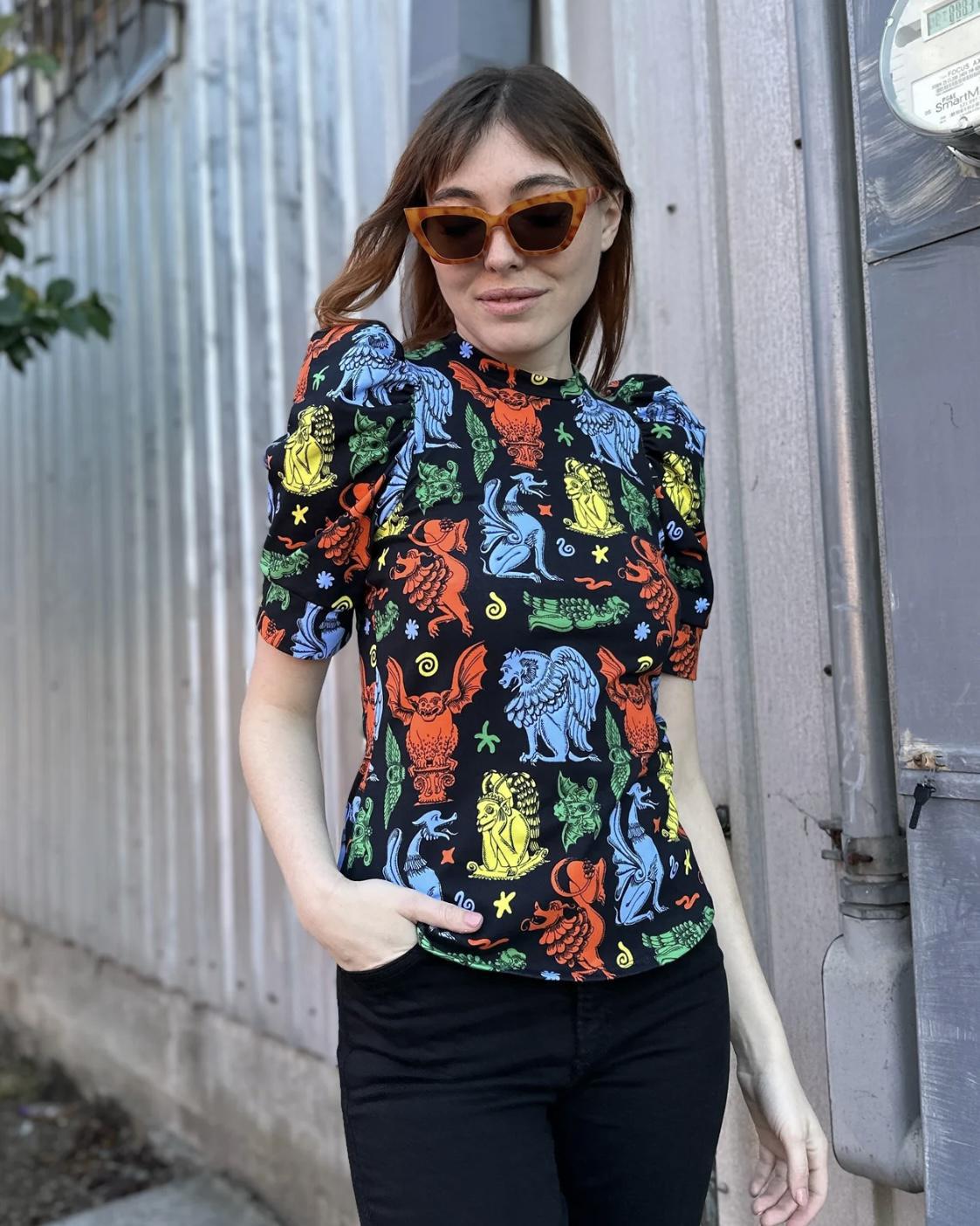 Nooworks Puff Sleeve Tee in Gargoyles