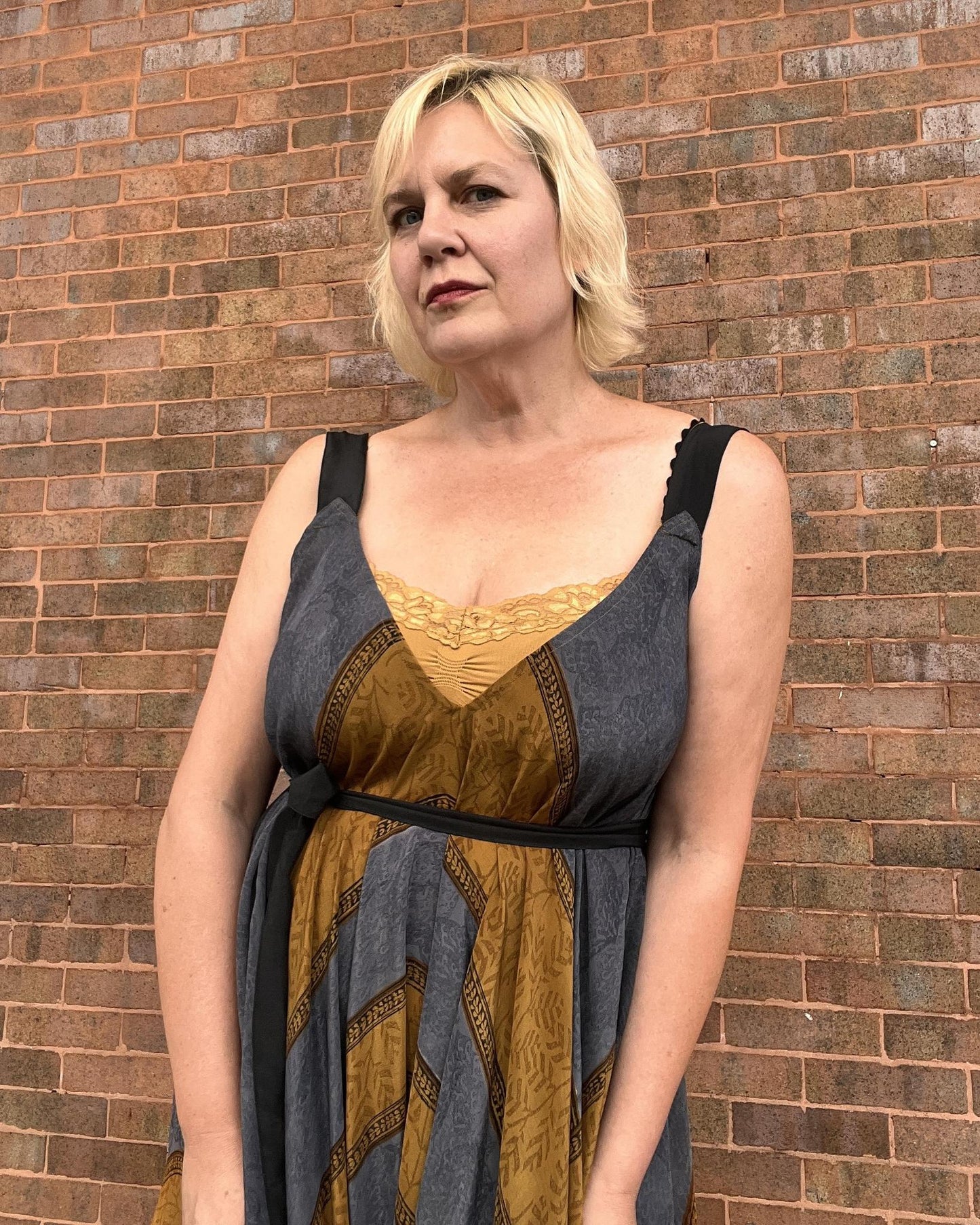 Indie Ella Zatanna Boho Silk Jumpsuit in Slate & Earth