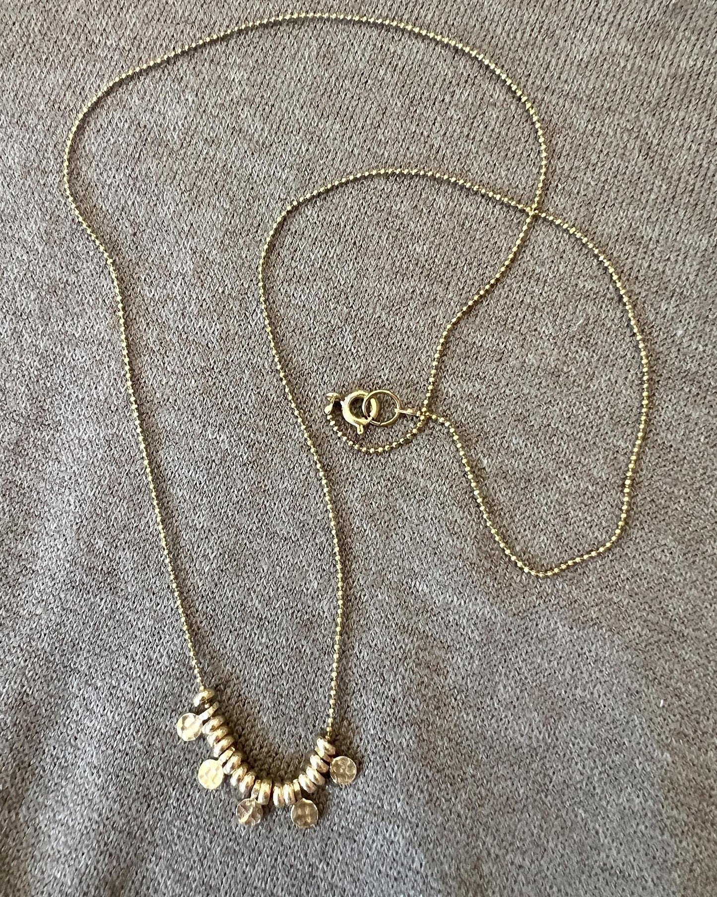 Sara Sela Hammered Brass Charm Beaded Necklace