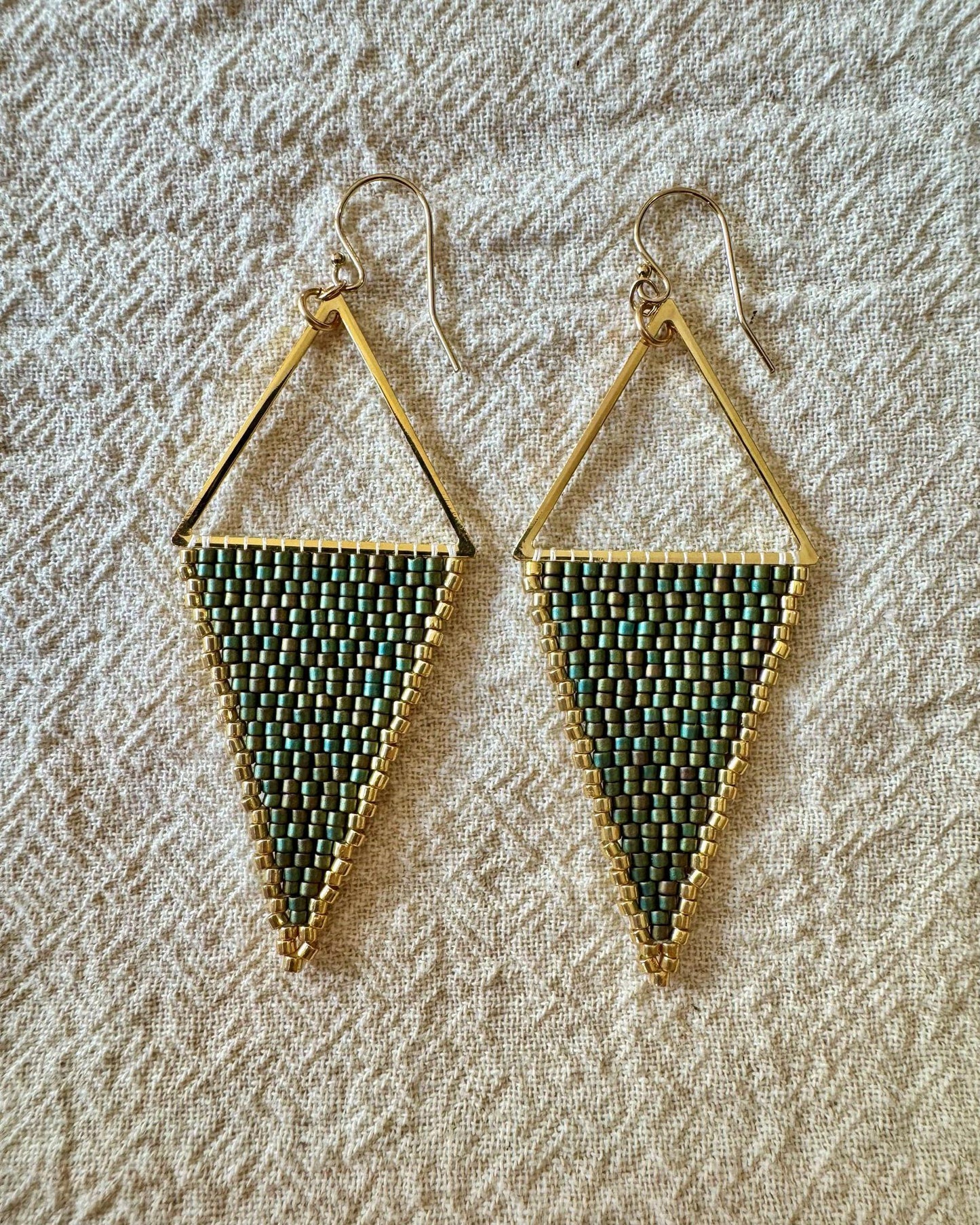 SV Beads Large Japanese Beaded Earrings in Sage Green