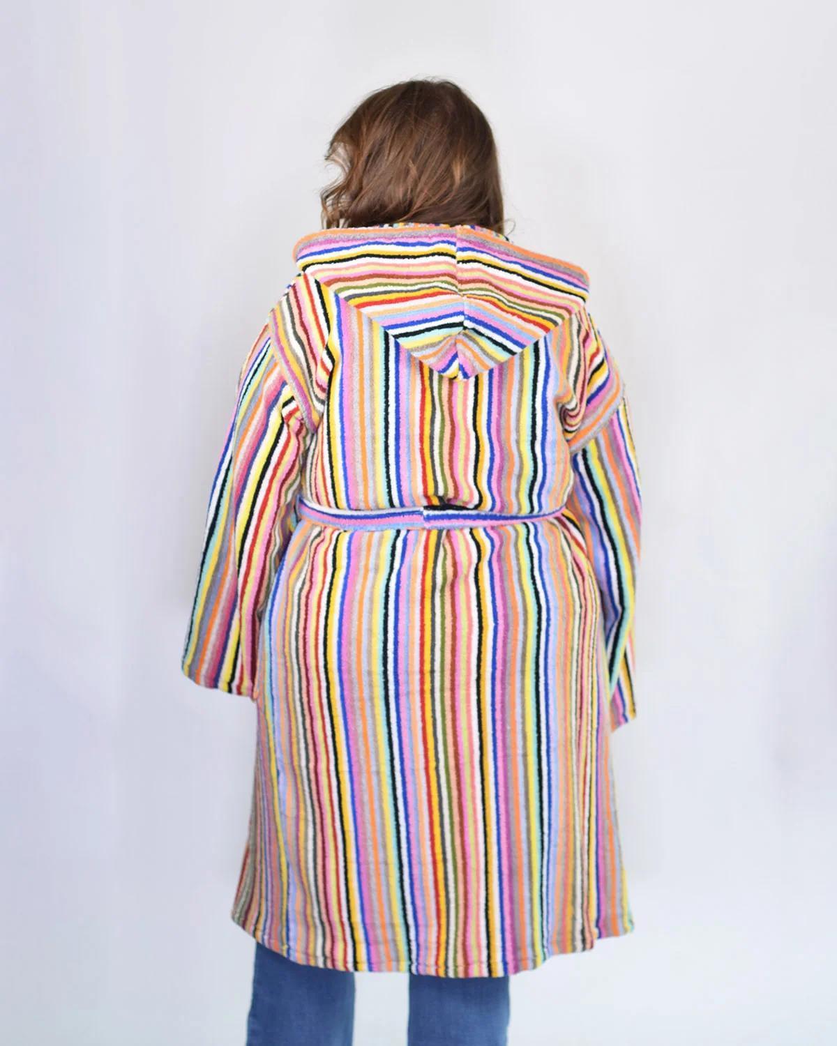 Txtile Turkish Cotton Plush Hooded Terry Cloth Robe - Rainbow Stripes
