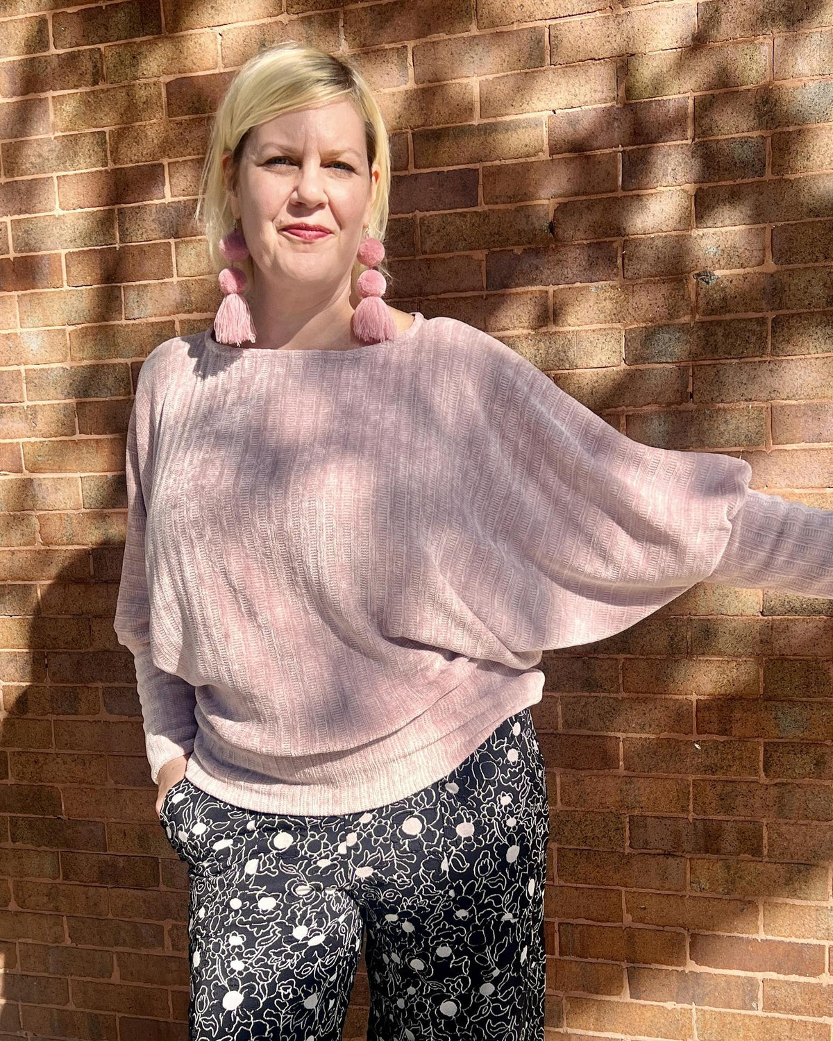 Squasht Batwing Sweater in Light Blush Pink Plush Chenille Rib Knit