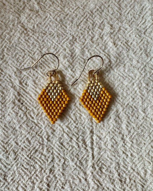 SV Beads Japanese Beaded Diamond Earrings in Mustard & Gold