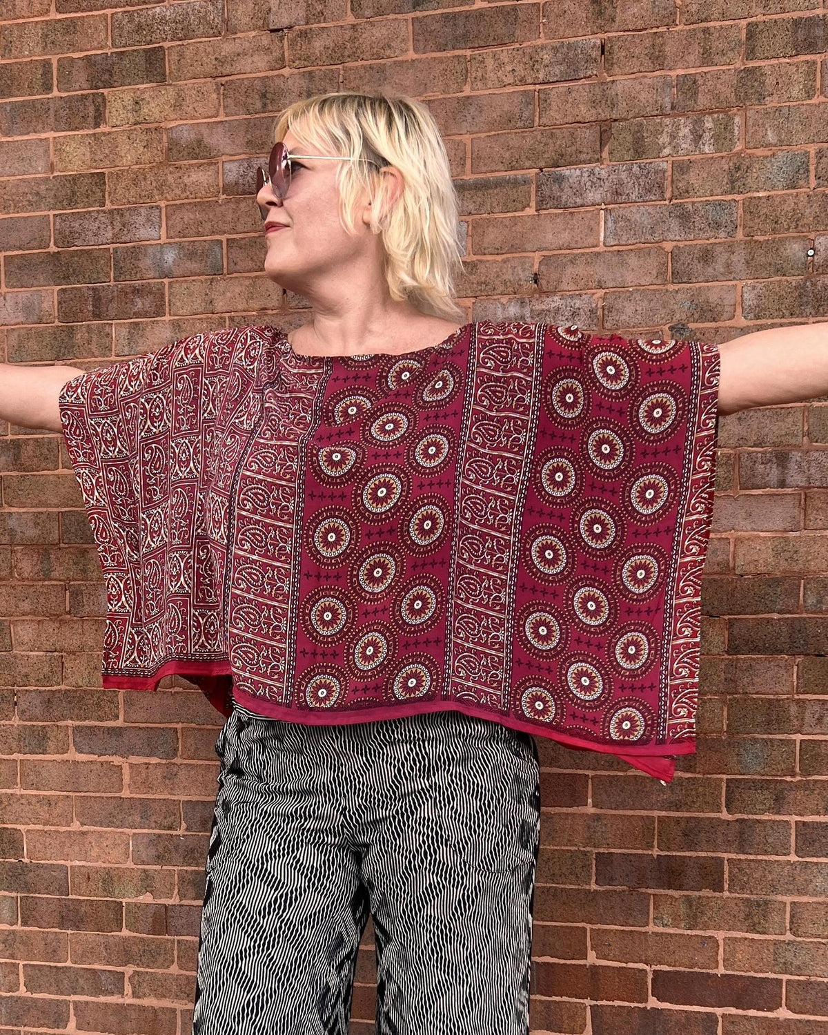 Indie Ella Tessa Flowy Silk Top in Rosy Pink Bandana