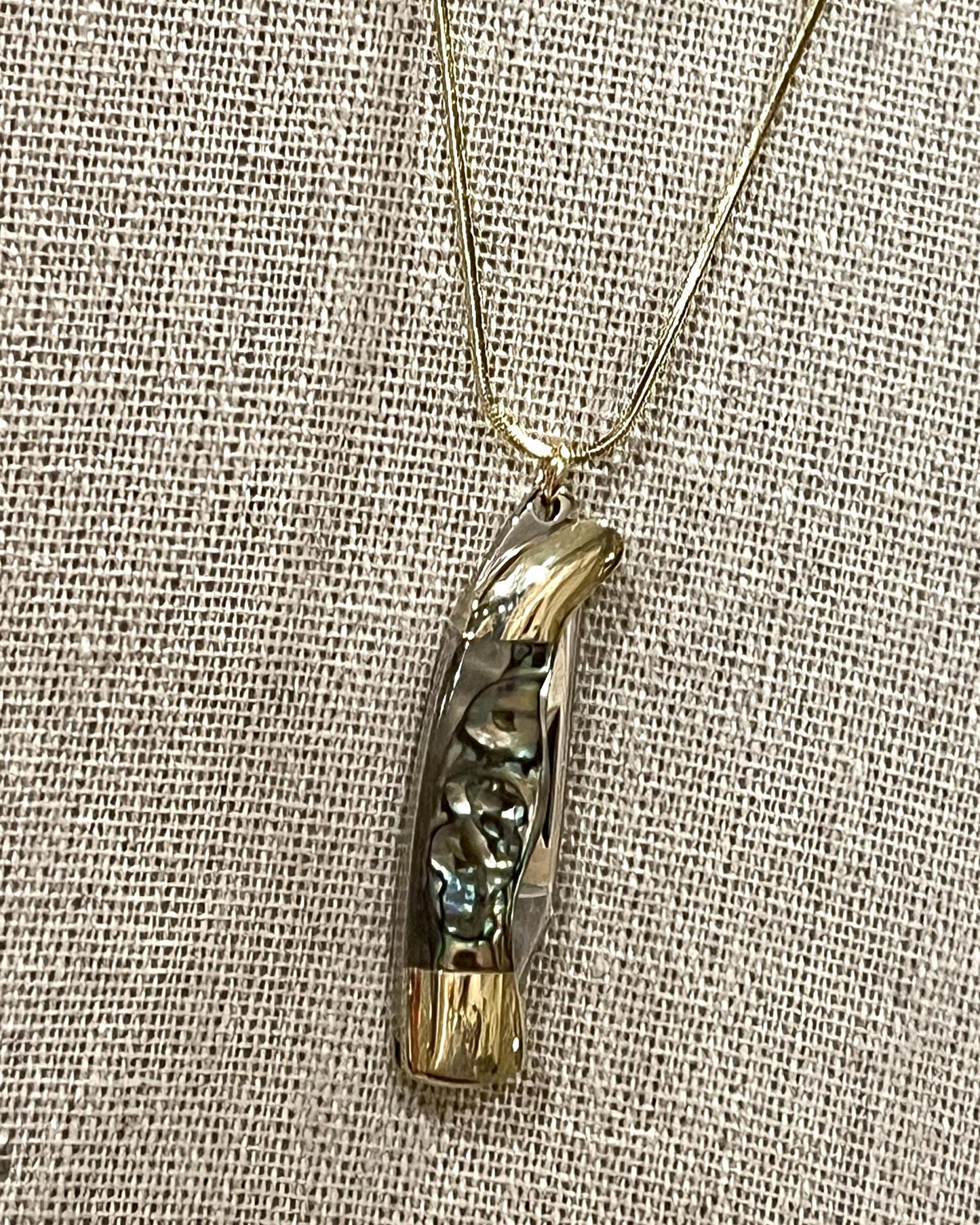1979 Jewelry Knife Necklace 1.25-inch Multi Colored Abalone - 14kt GF chain