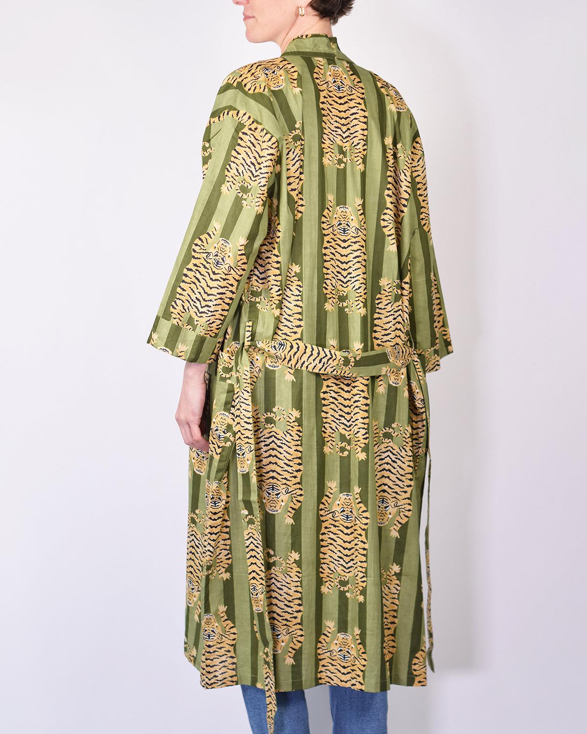 Txtile Lightweight Cotton Robe - Green Tiger Print