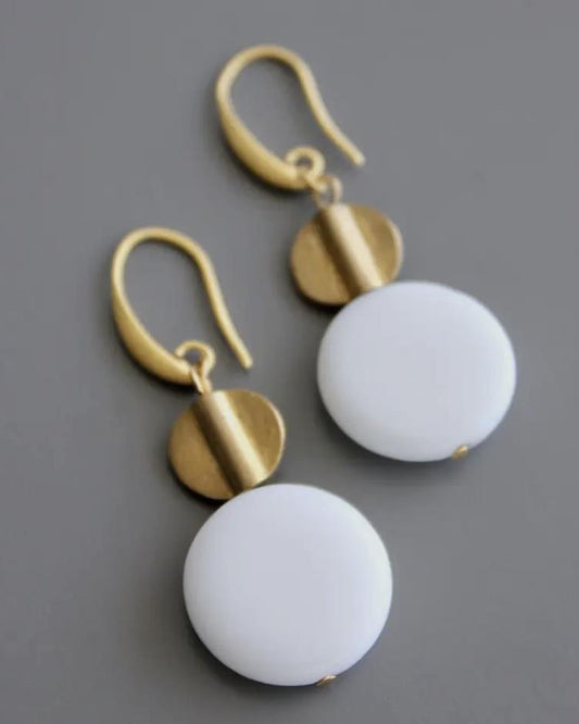 David Aubrey White Agate & Brass Earrings