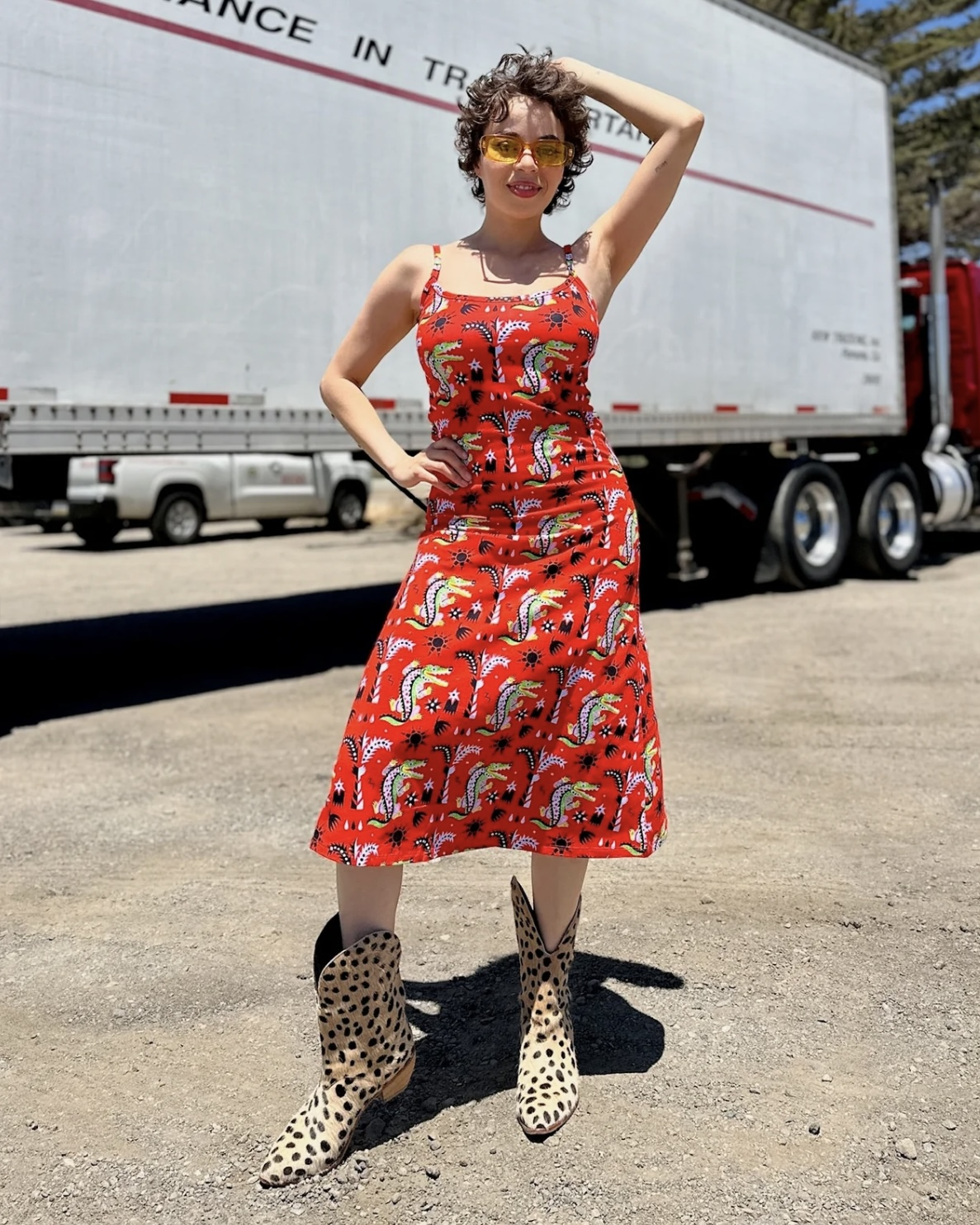 Nooworks Spaghetti Slip Dress in Crocodilo