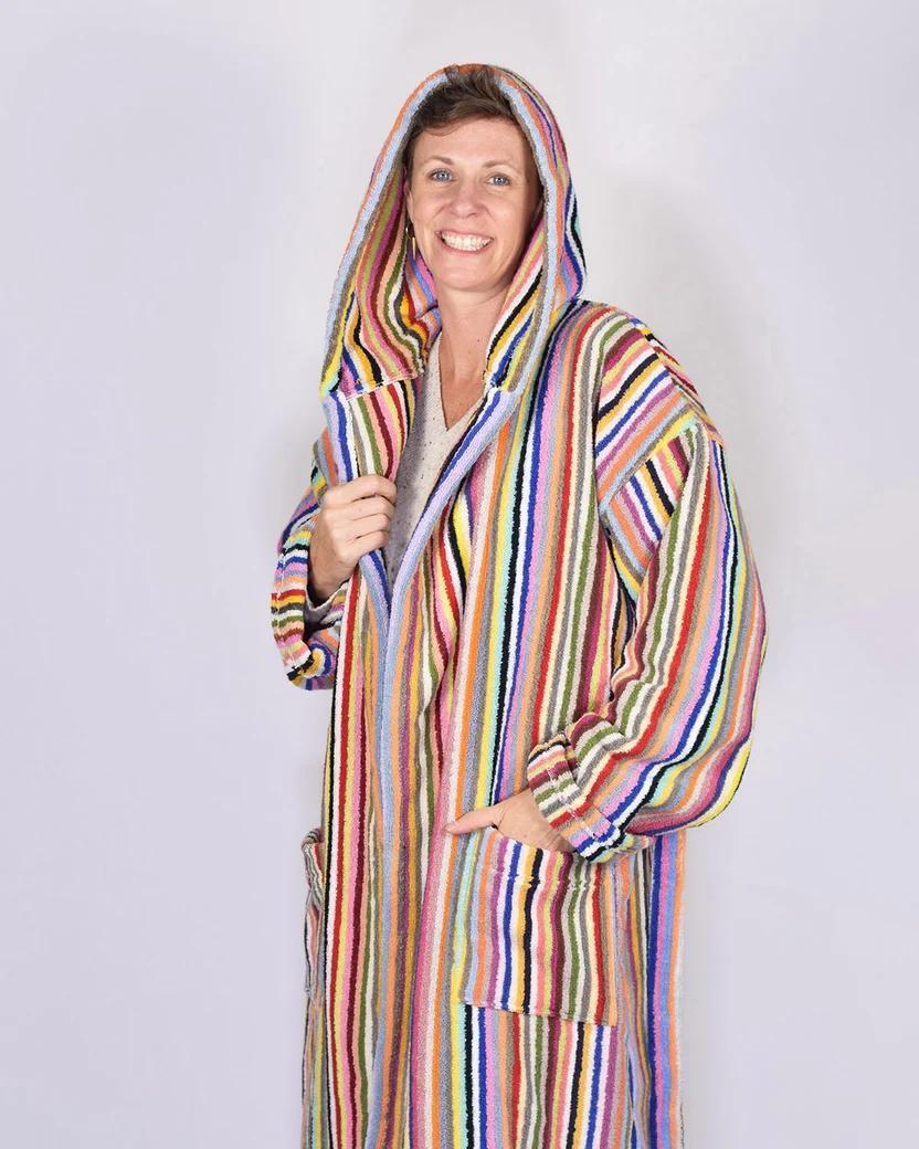 Txtile Turkish Cotton Plush Hooded Terry Cloth Robe - Rainbow Stripes