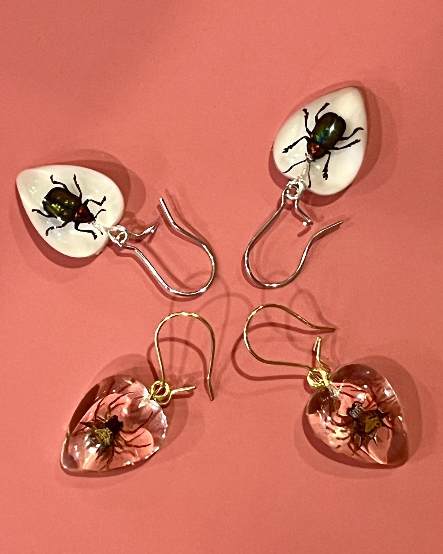 Pajaro Negro Beetle Heart-Shaped Earrings