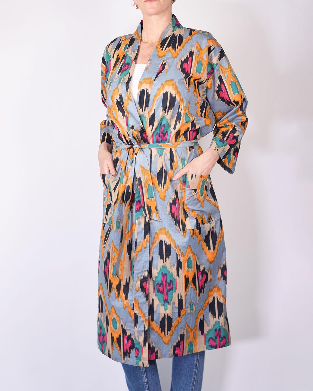 Txtile Lightweight Cotton Robe - Lavender Ikat