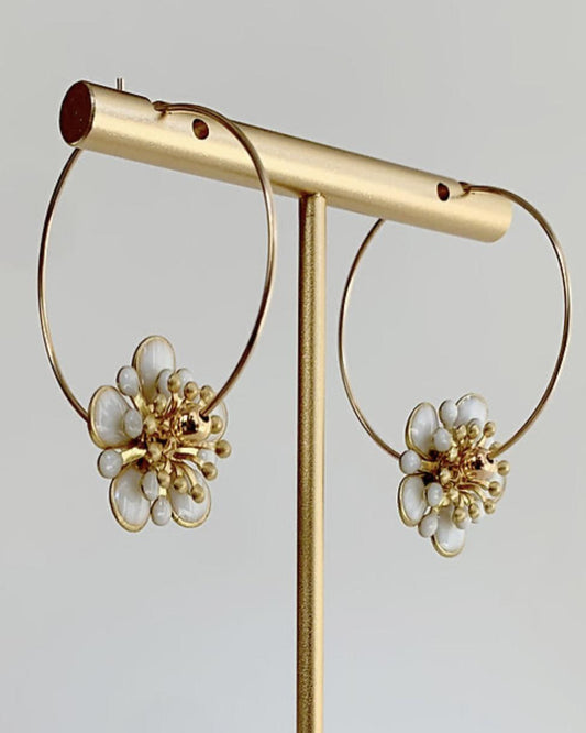 caliLOVESchi 14k Gold Hoops - White Daisy