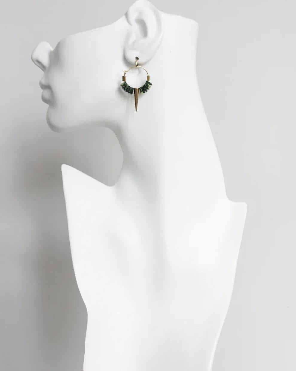 David Aubrey Green Glass and Spike Hoop Earrings