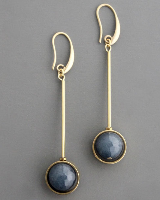 David Aubrey Geometric Navy Blue and Brass Drop Earrings