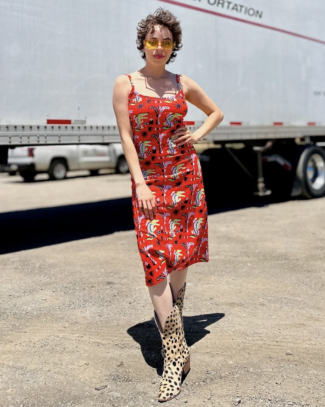 Nooworks Spaghetti Slip Dress in Crocodilo
