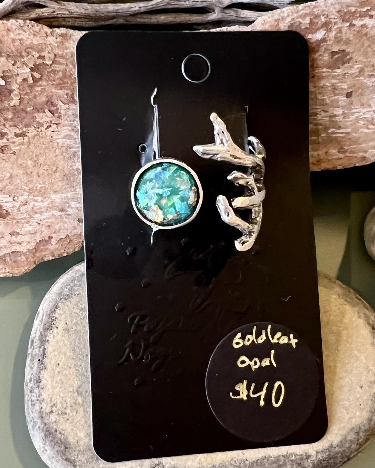 Pajaro Negro Gold Leaf Opal Ring with Branch Detailing - Choose White or Blue